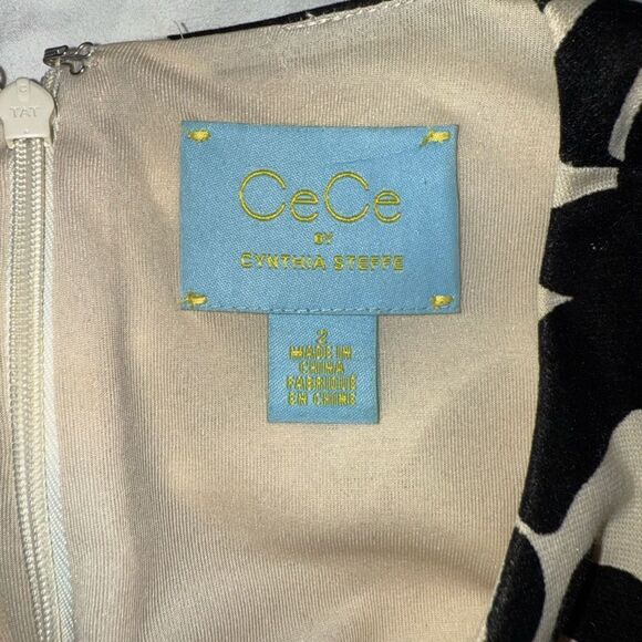 Cece By Cynthia Steffe Stretch Cotton Brocade Sheath-Cream/Black Size 2 - Picture 6 of 7